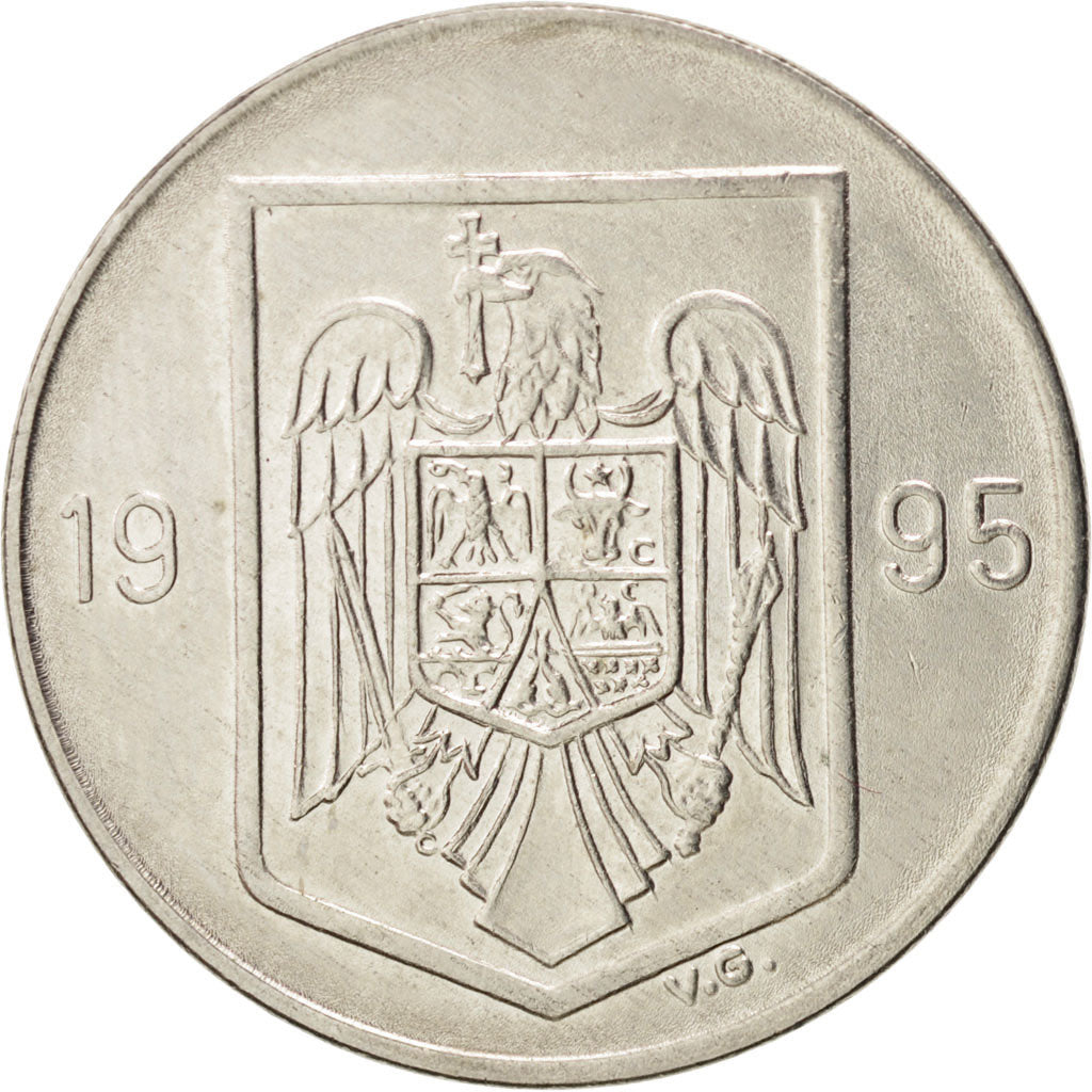 ROMANIA, 10 Lei, 1995, KM #116, AU(55-58), Nickel Clad Steel, 23, 4.59