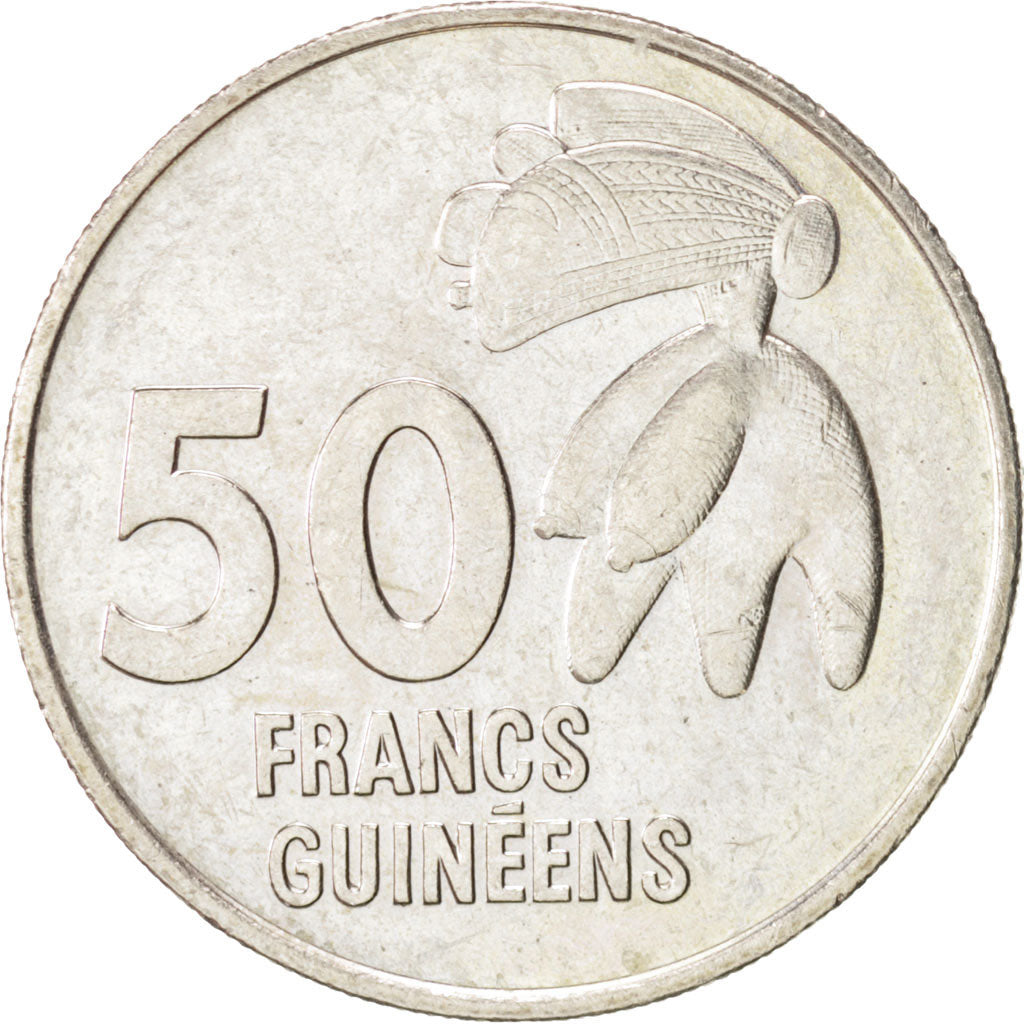 GUINEA, 50 Francs, 1994, KM #63, MS(63), Copper-Nickel, 7.05