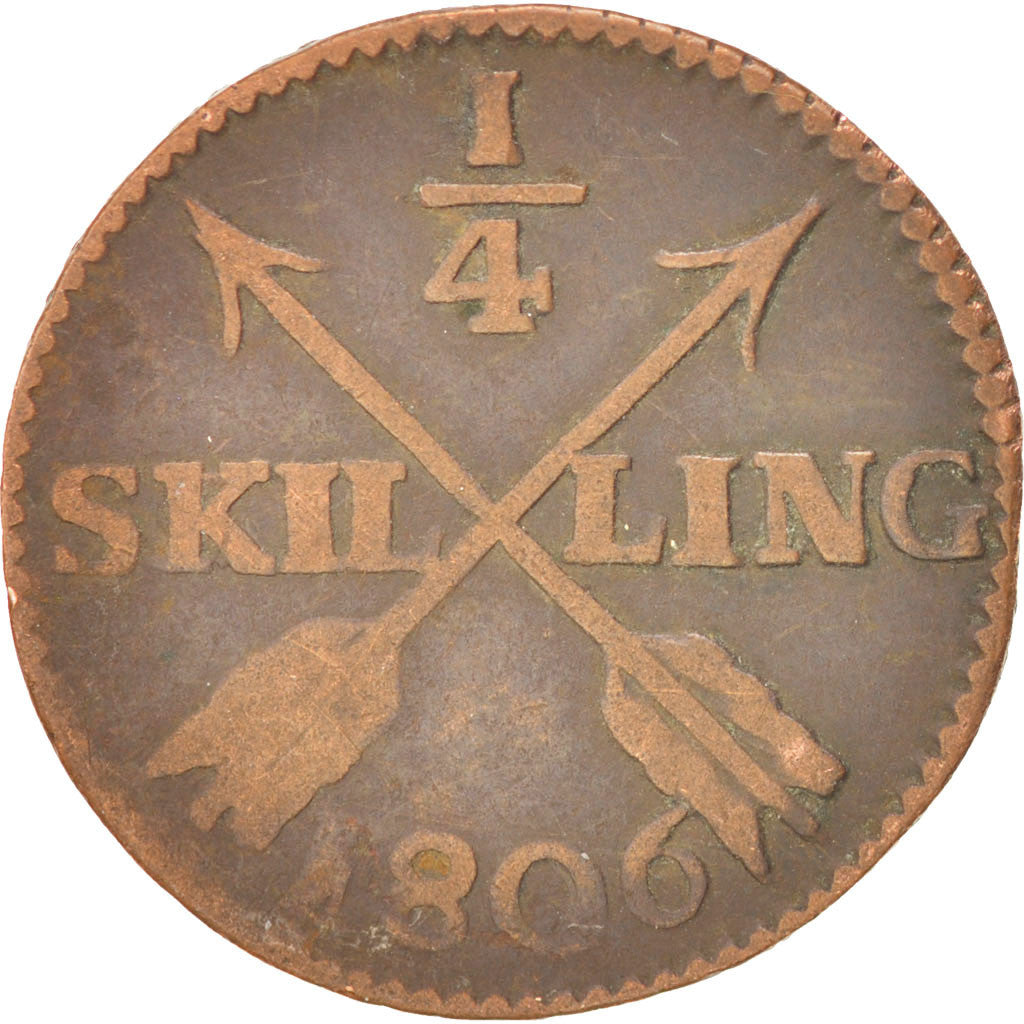 Coin, Sweden, Gustaf IV Adolf, 1/4 Skilling, 1806, VF(20-25), Copper, KM:564