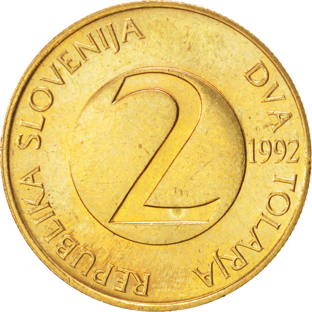 SLOVENIA, 2 Tolarja, 1992, KM #5, MS(63), Nickel-Brass, 24, 5.38