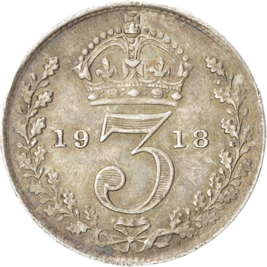 Coin, Great Britain, George V, 3 Pence, 1918, AU(55-58), Silver, KM:813