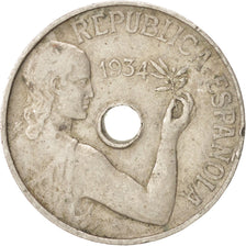 SPAIN, 25 Centimos, 1934, KM #751, EF(40-45), Copper-Nickel, 7.07