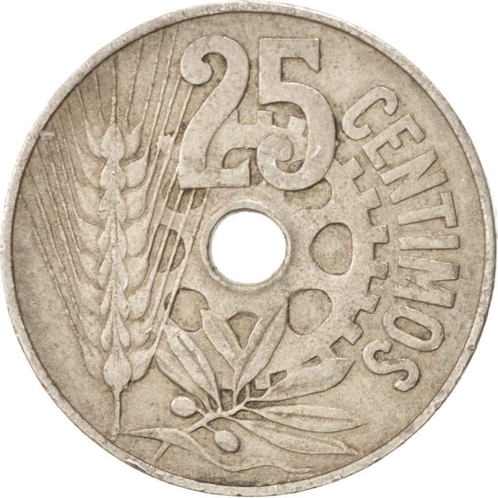 SPAIN, 25 Centimos, 1934, KM #751, EF(40-45), Copper-Nickel, 7.07