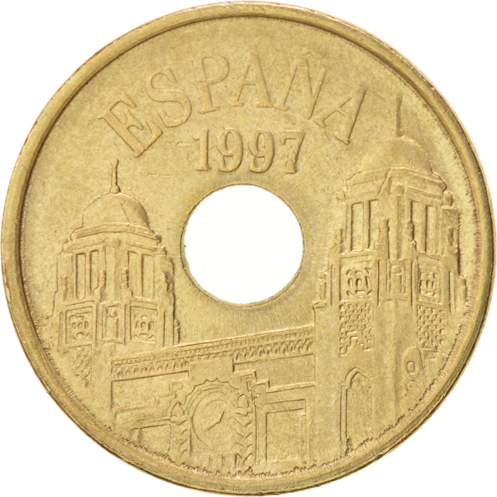 SPAIN, 25 Pesetas, 1997, Madrid, KM #983, AU(50-53), Aluminum-Bronze, 19.5, 4.23