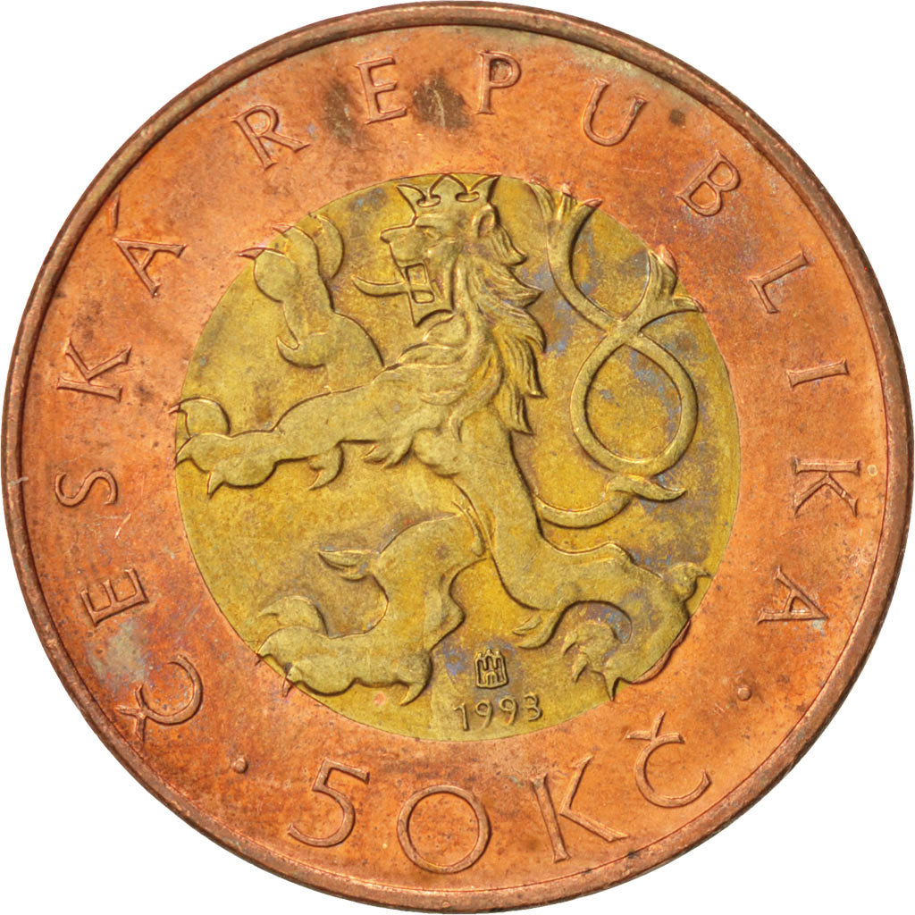 CZECH REPUBLIC, 50 Korun, 1993, KM #1, AU(55-58), Bi-Metallic, 27.5, 9.70