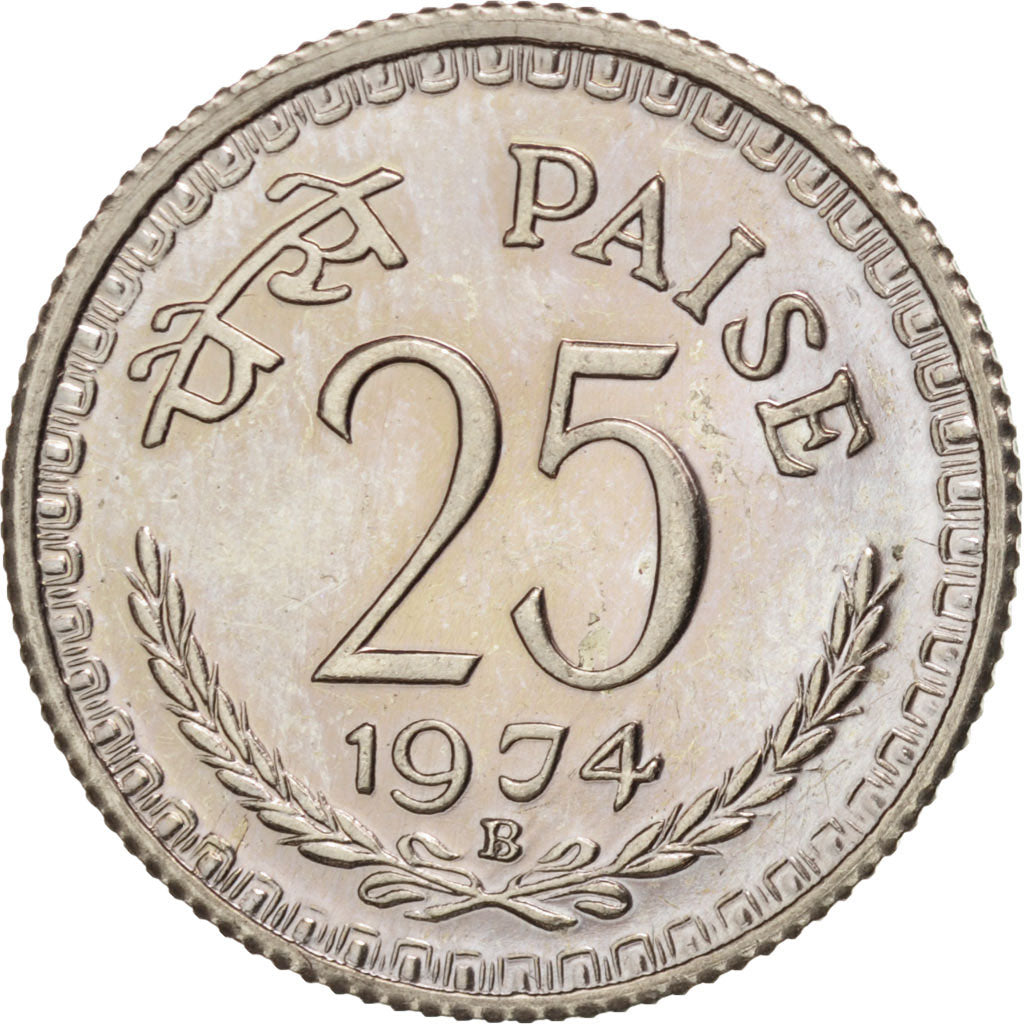 Coin, INDIA-REPUBLIC, 25 Paise, 1974, MS(60-62), Copper-nickel, KM:49.1