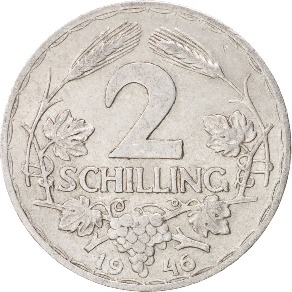 AUSTRIA, 2 Schilling, 1946, KM #2872, AU(50-53), Aluminum, 28, 2.79