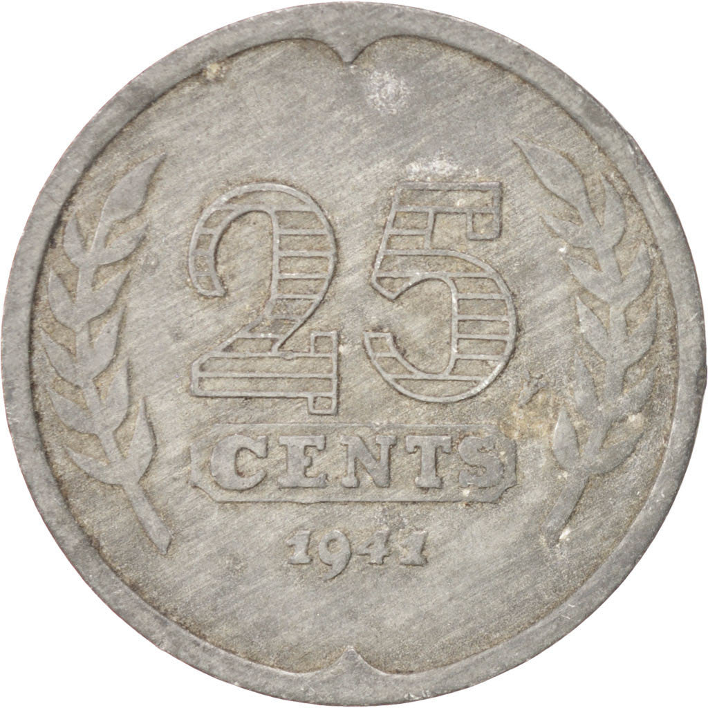 Monnaie, Pays-Bas, Wilhelmina I, 25 Cents, 1941, TTB, Zinc, KM:174