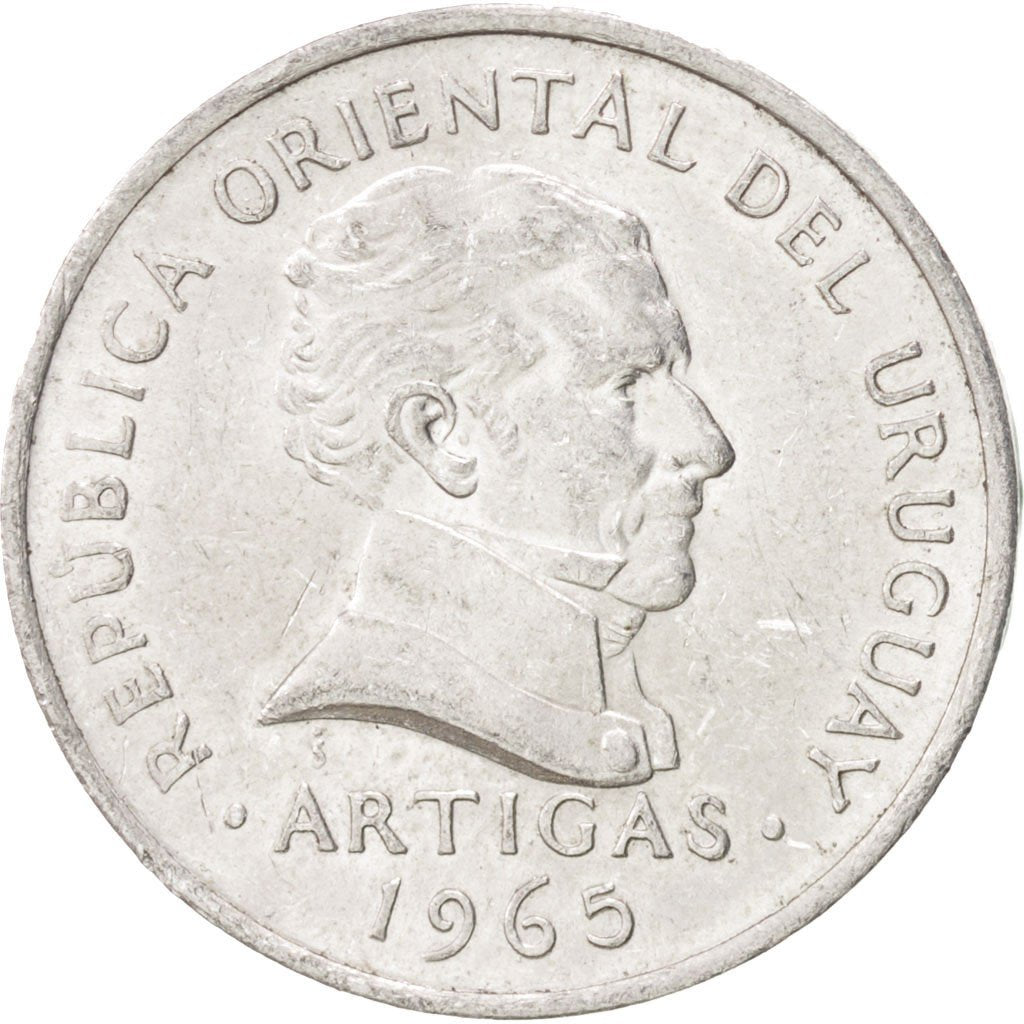 URUGUAY, 50 Centesimos, 1965, Santiago, KM #45, AU(50-53), Aluminum, 23.5, 1.99