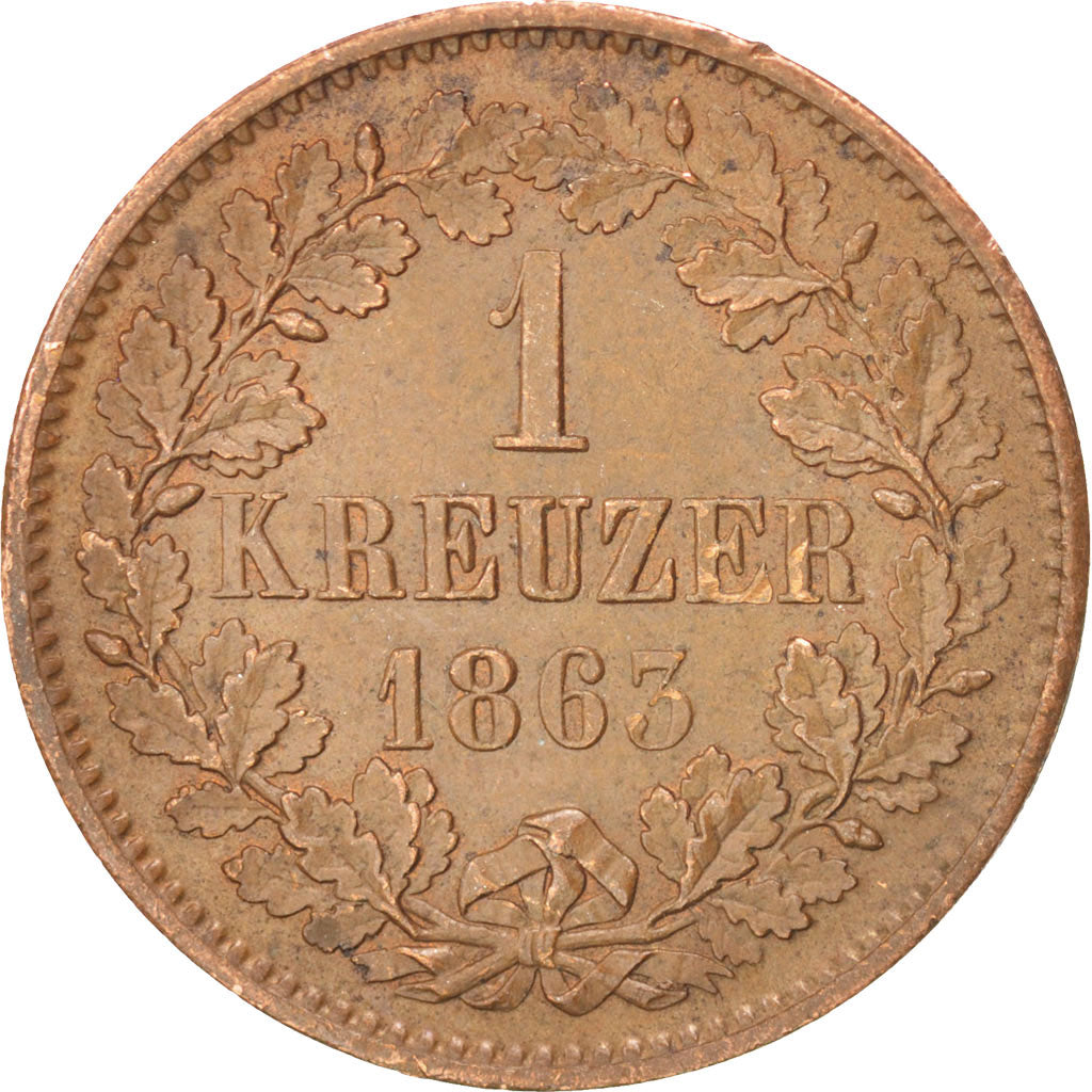 GERMAN STATES, Kreuzer, 1863, KM #242, AU(50-53), Copper, 21.6, 4.18