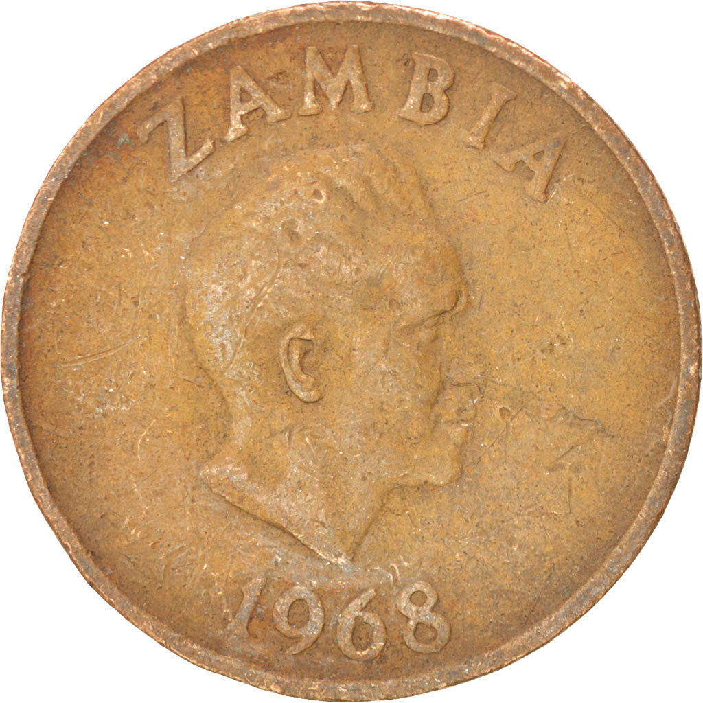 ZAMBIA, 2 Ngwee, 1968, British Royal Mint, KM #10, VF(20-25), Bronze, 21, 4.59