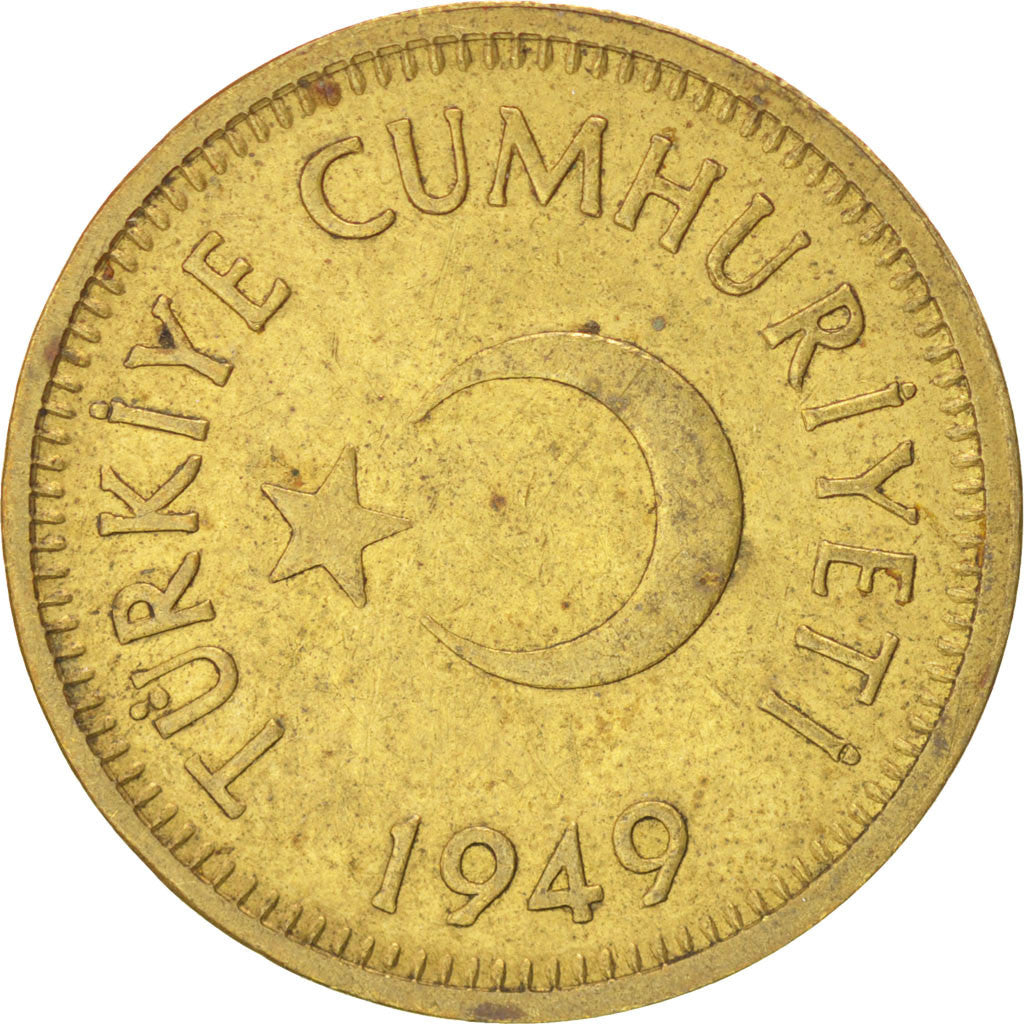 TURKEY, 25 Kurus, 1949, KM #886, VF(20-25), Brass, 22.5, 4.47