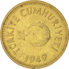 TURKEY, 25 Kurus, 1949, KM #886, VF(20-25), Brass, 22.5, 4.47