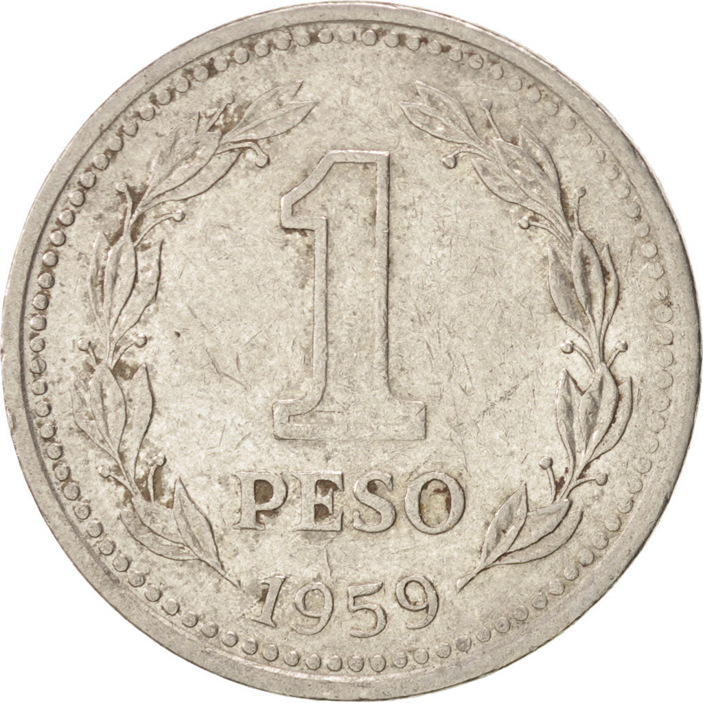 Coin, Argentina, Peso, 1959, EF(40-45), Nickel Clad Steel, KM:57
