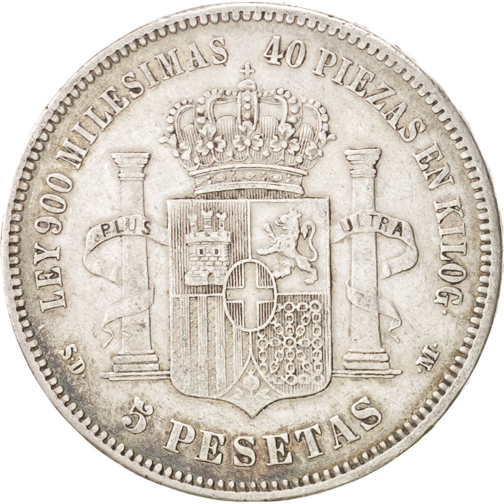 Coin, Spain, Amadeao I, 5 Pesetas, 1871, VF(30-35), Silver, KM:666