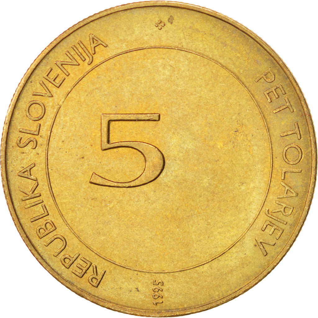 SLOVENIA, 5 Tolarjev, 1995, KM #21, MS(63), Nickel-Brass, 26, 6.36