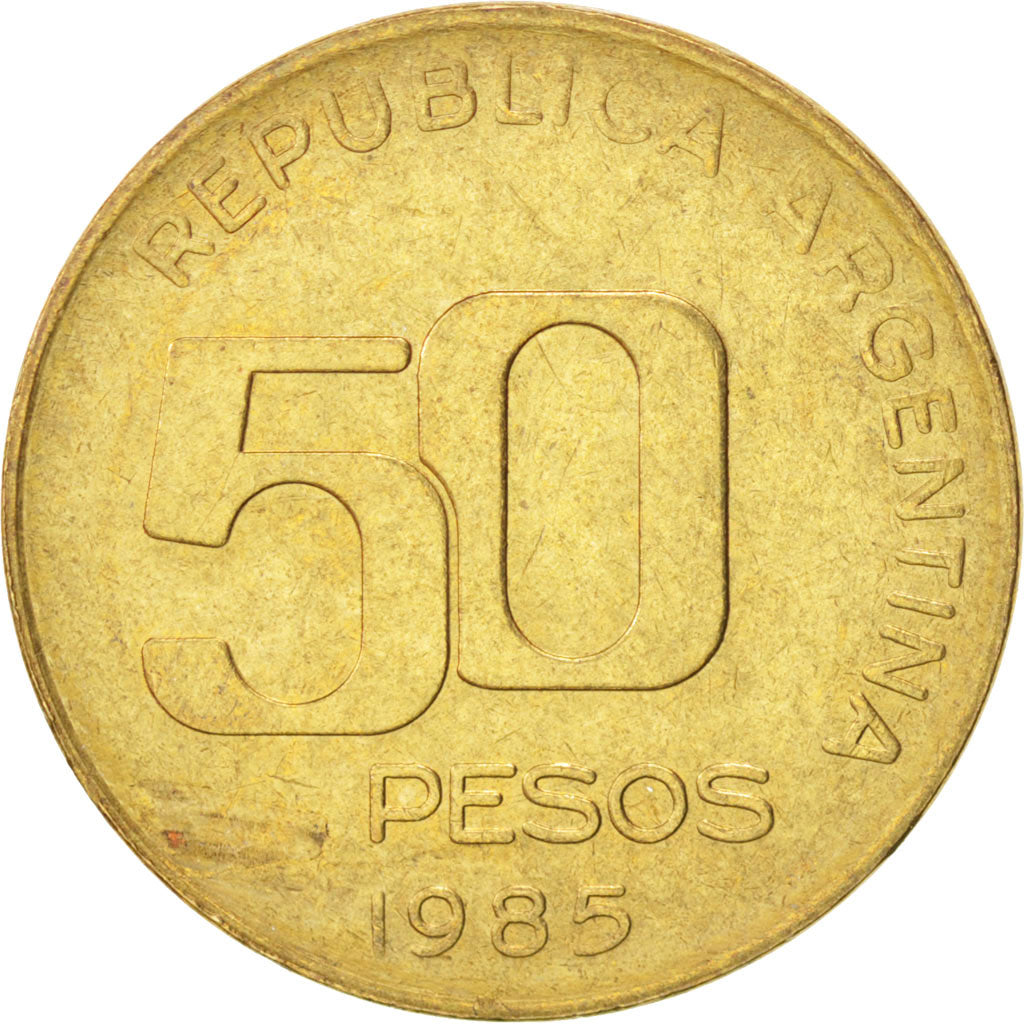ARGENTINA, 50 Pesos, 1985, KM #94, AU(55-58), Aluminum-Bronze, 4.84