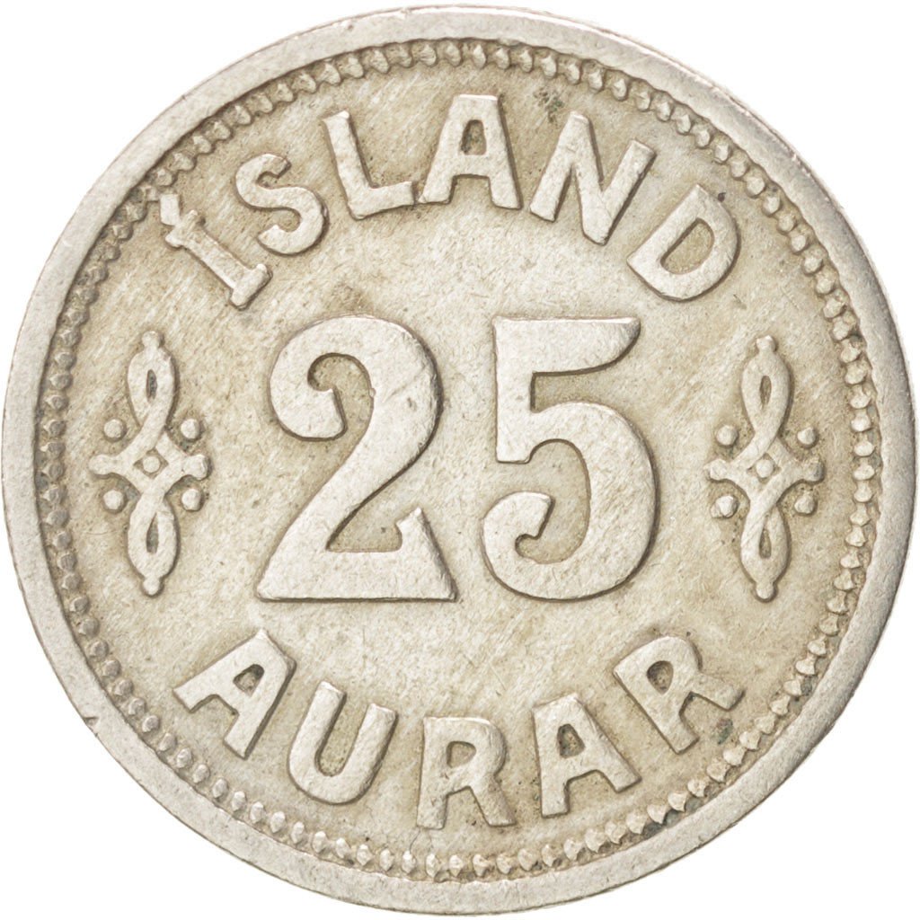 ICELAND, 25 Aurar, 1922, Copenhagen, KM #2.1, EF(40-45), Copper-Nickel, 16, 2.35