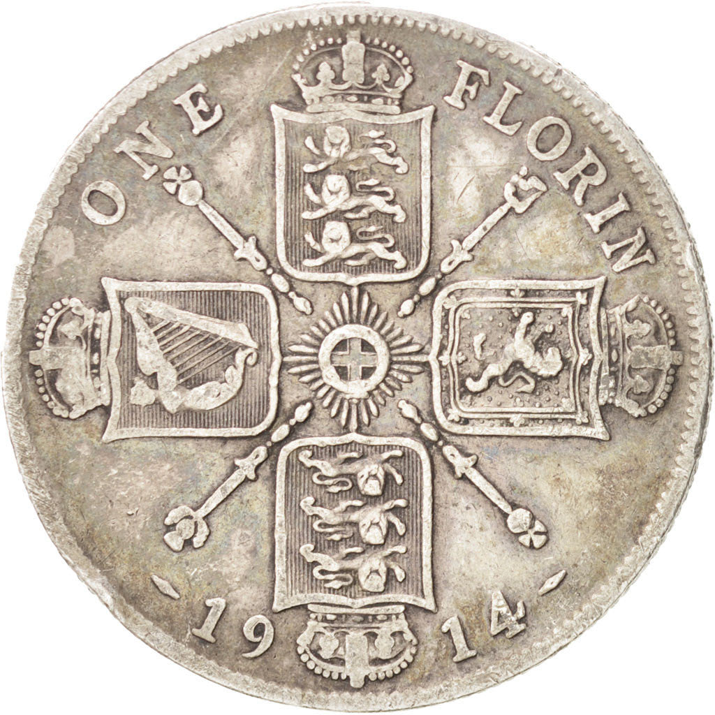 Coin, Great Britain, George V, Florin, Two Shillings, 1914, VF(30-35), Silver