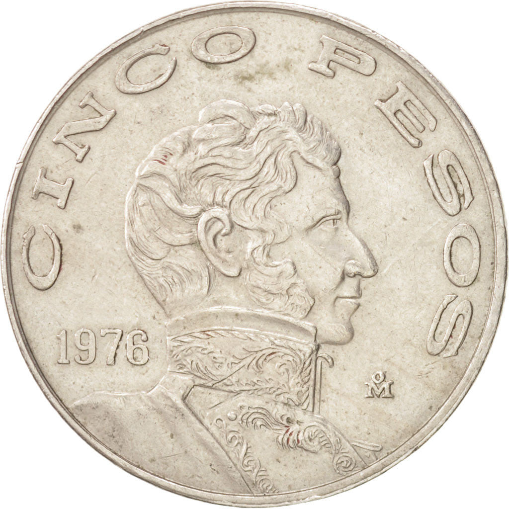 MEXICO, 5 Pesos, 1976, Mexico City, KM #472, EF(40-45), Copper-Nickel, 33, 13.82