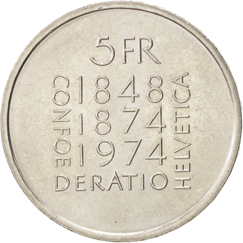 Coin, Switzerland, 5 Francs, 1974, MS(63), Copper-nickel, KM:52