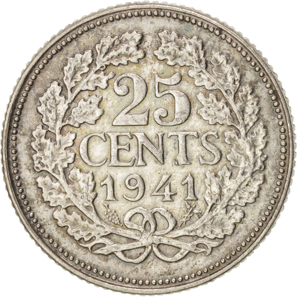 NETHERLANDS, 25 Cents, 1941, KM #164, EF(40-45), Silver, 19, 3.56