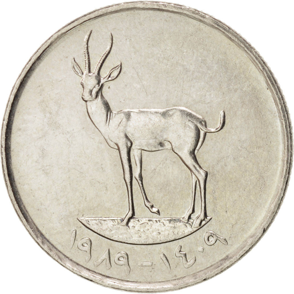 Coin, United Arab Emirates, 25 Fils, 1989, MS(63), Copper-nickel, KM:4