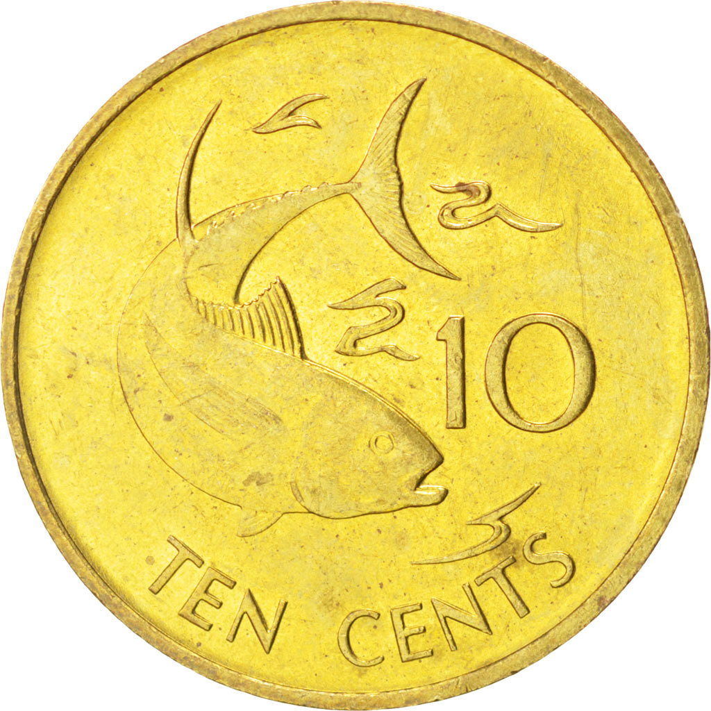 SEYCHELLES, 10 Cents, 1982, British Royal Mint, KM #48.1, MS(63), Brass, 21,...