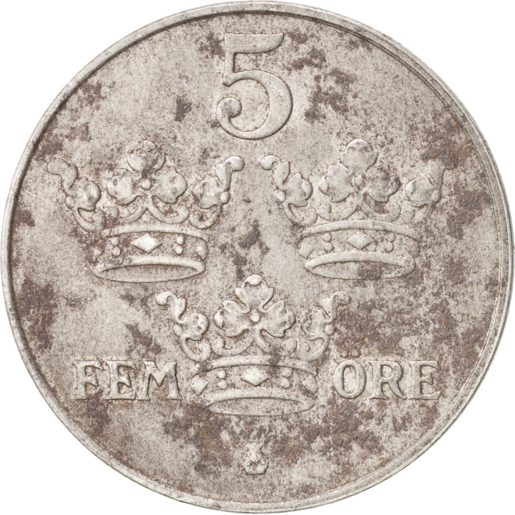 SWEDEN, 5 Ore, 1918, KM #791, VF(30-35), Iron, 27, 6.70