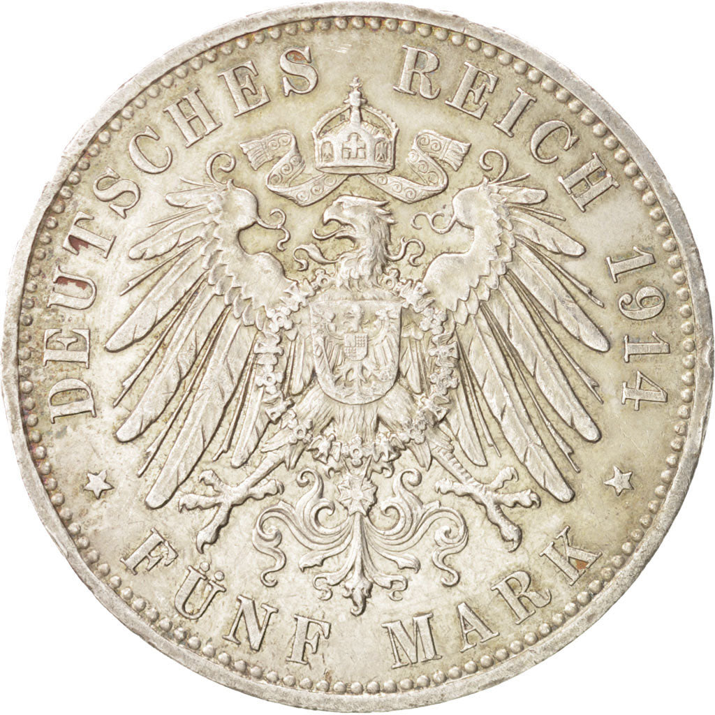 German States, 5 Mark, 1914, Berlin, KM #536, AU(50-53), Silver, 38, 27.74
