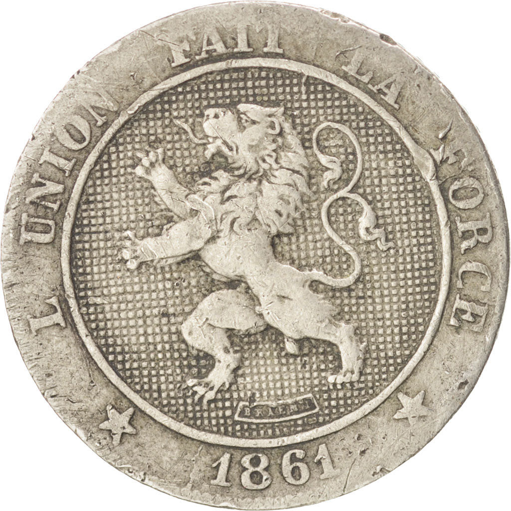BELGIUM, 5 Centimes, 1861, KM #21, VF(20-25), Copper-Nickel, 19.5, 2.91
