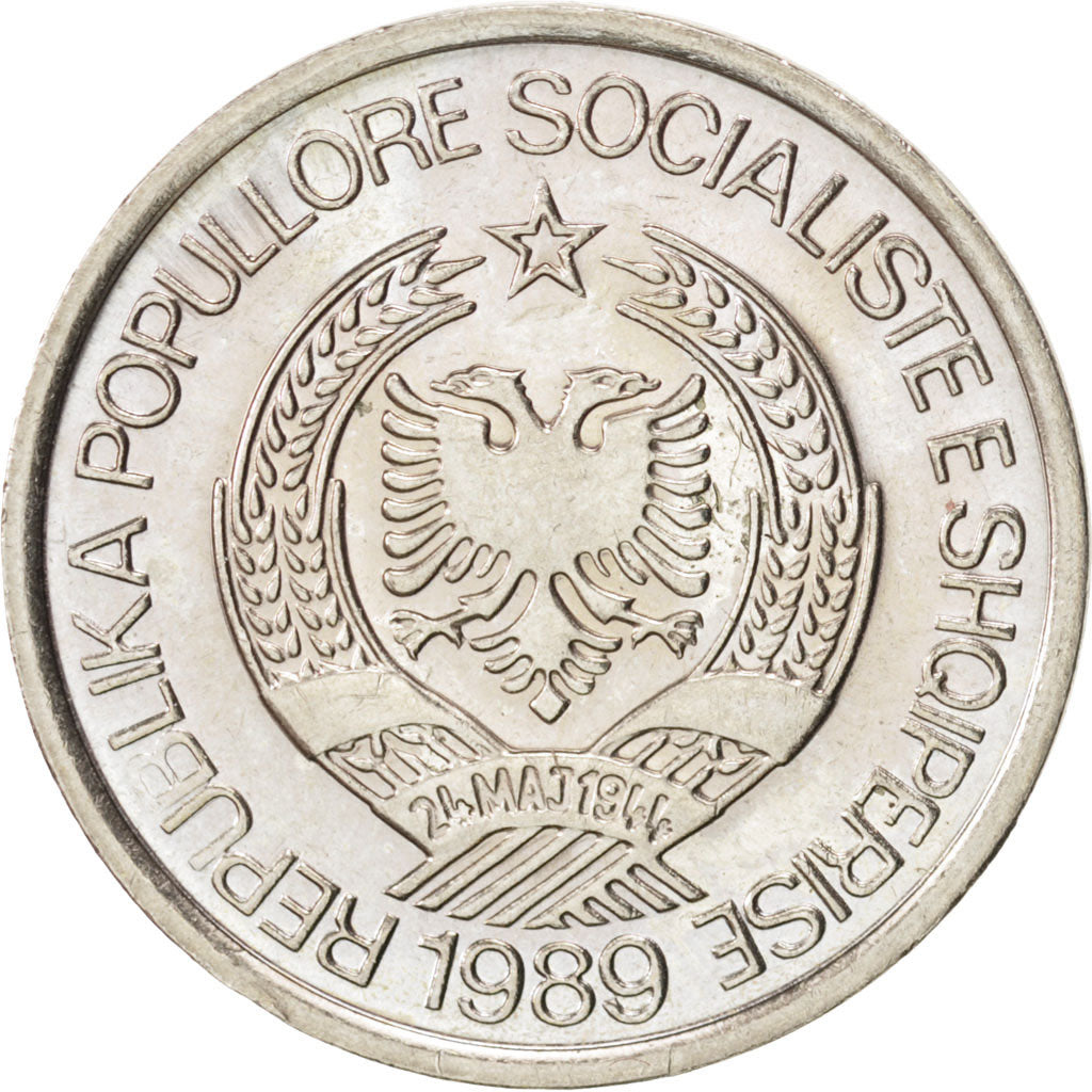 ALBANIA, 2 Leke, 1989, KM #73, MS(63), Copper-Nickel, 8.02