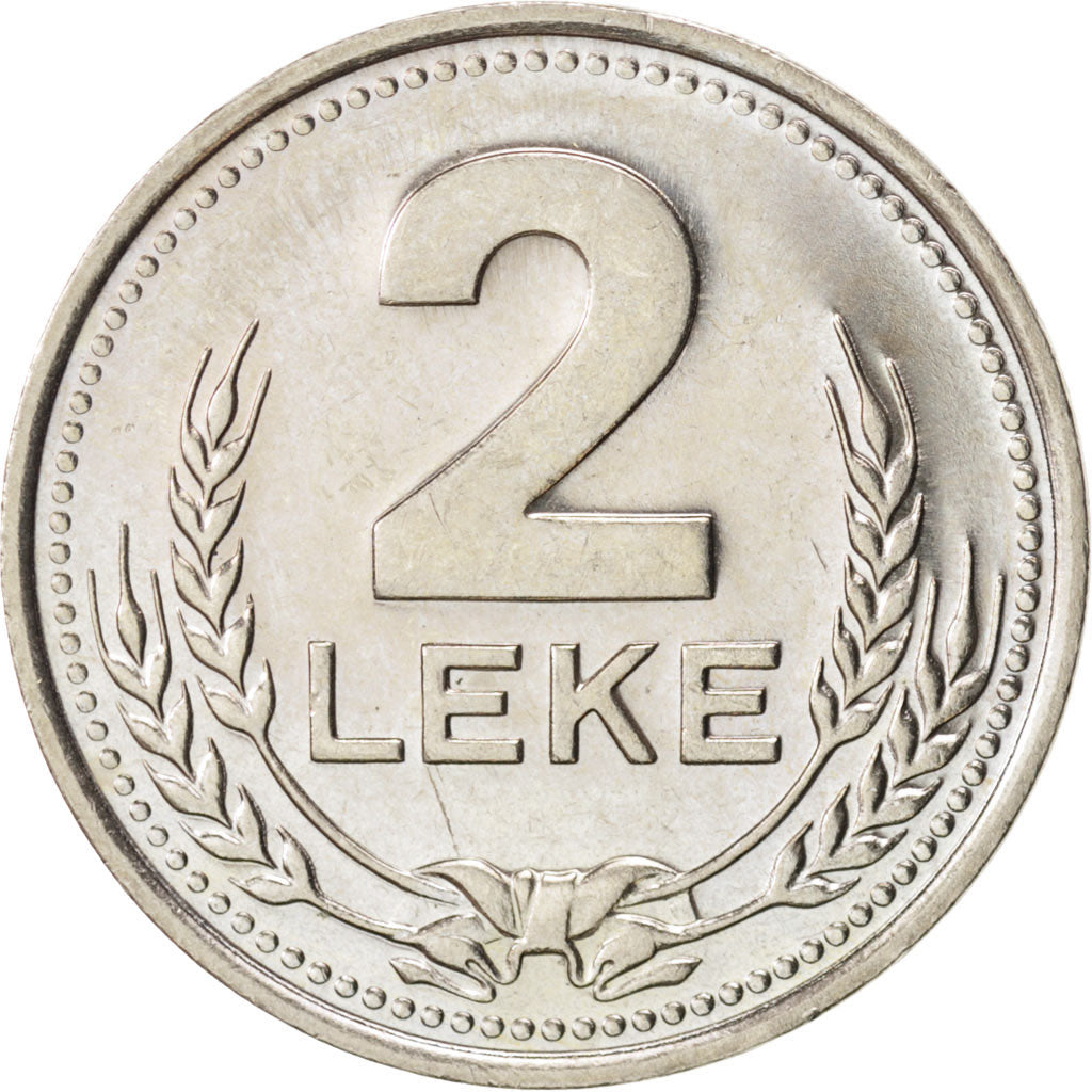 ALBANIA, 2 Leke, 1989, KM #73, MS(63), Copper-Nickel, 8.02