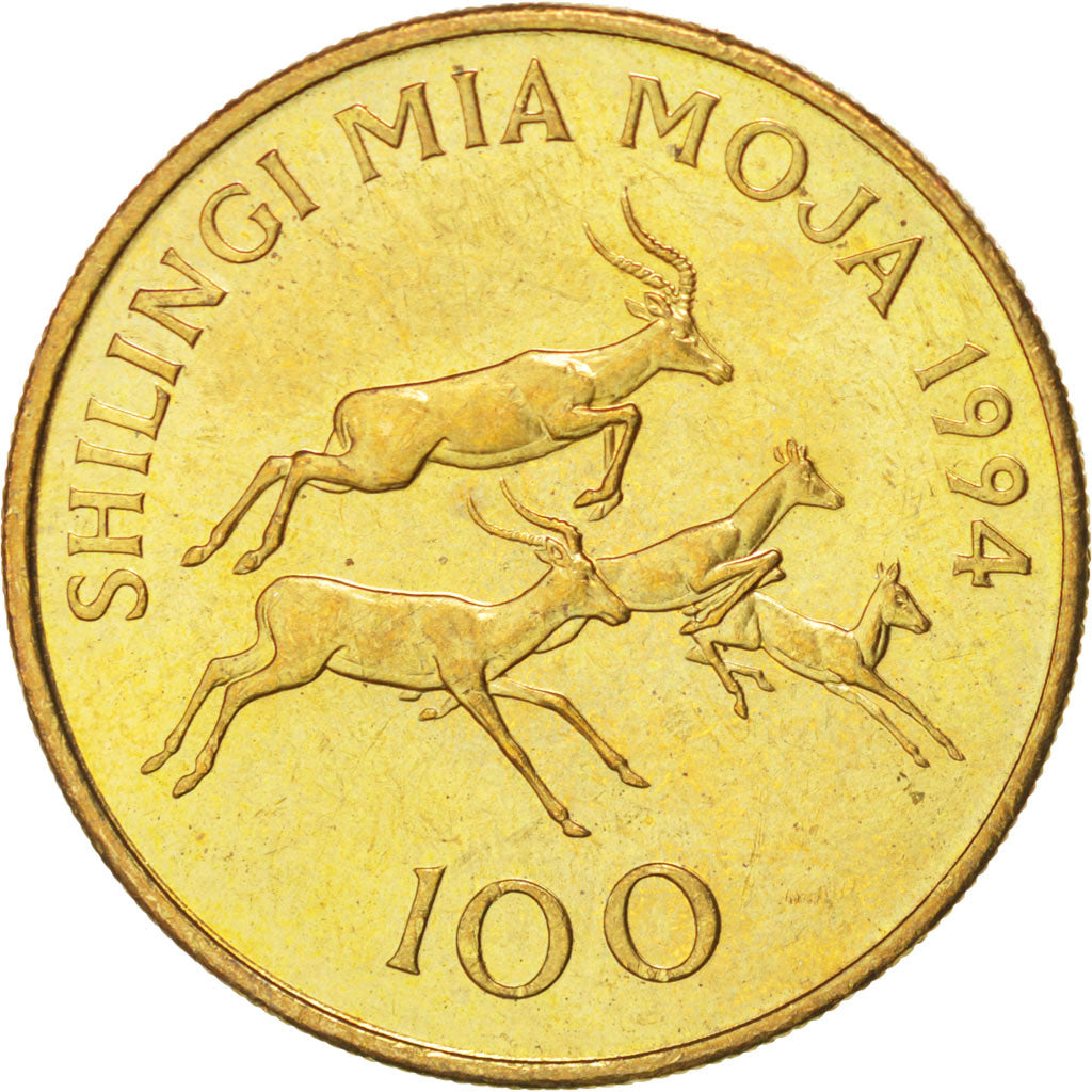 Coin, Tanzania, 100 Shilingi, 1994, MS(63), Brass plated steel, KM:32
