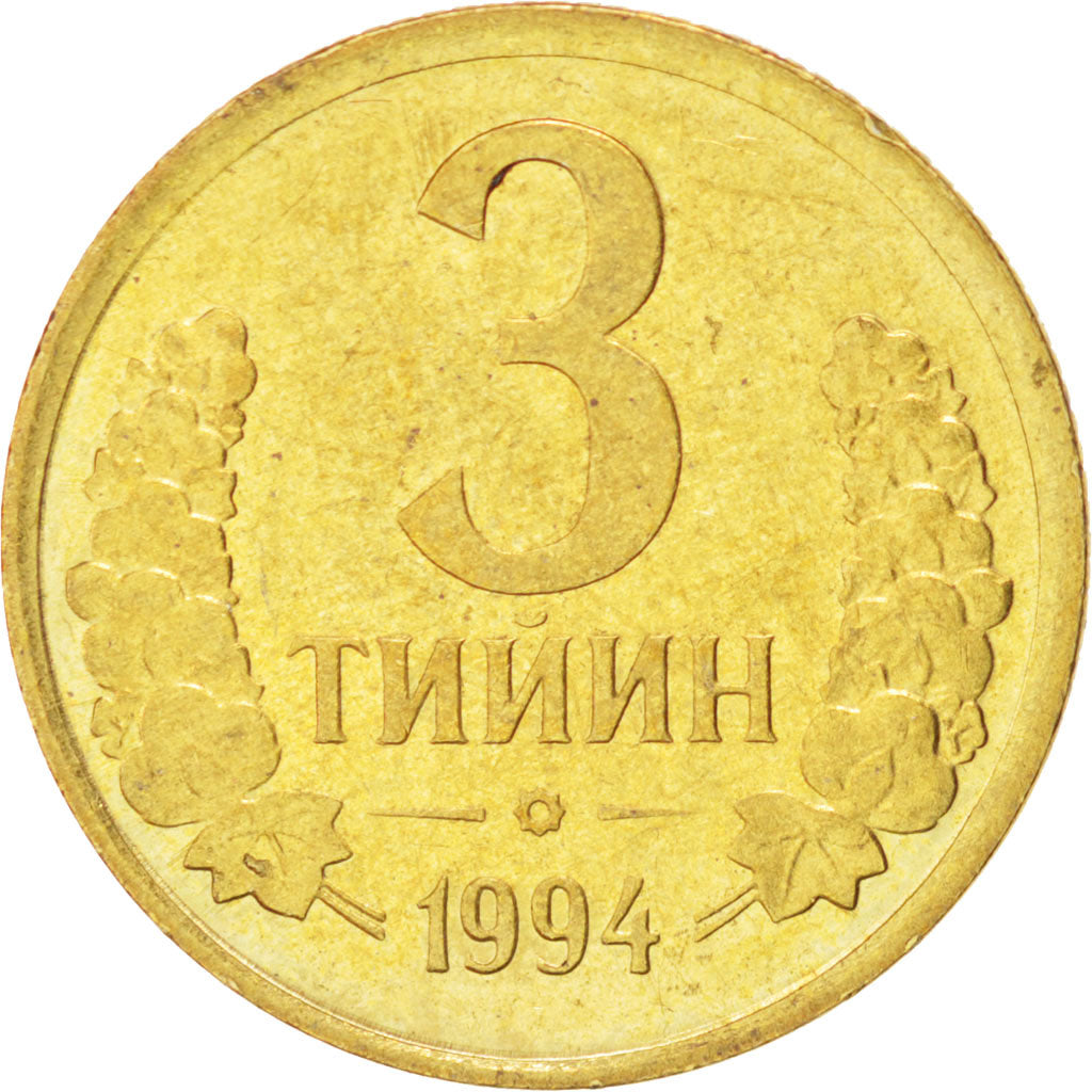 Munten, Oezbekistan, 3 Tiyin, 1994, PR, Brass plated steel, KM:2.2