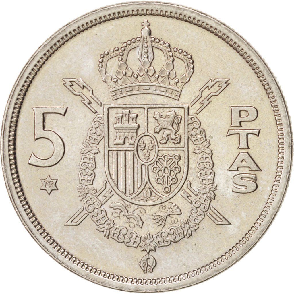 SPAIN, 5 Pesetas, 1975, KM #807, MS(63), Copper-Nickel, 23, 5.73