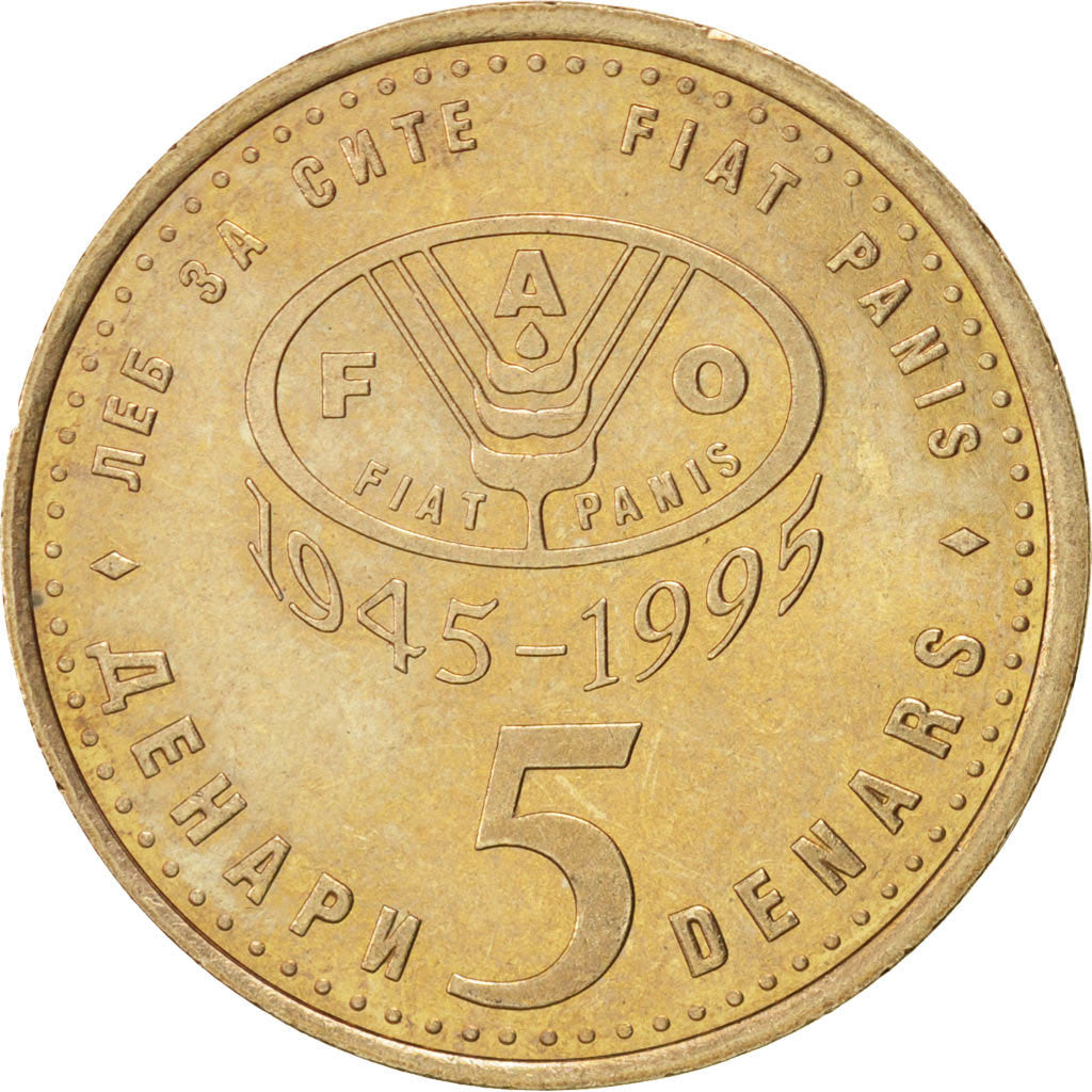 Coin, Macedonia, 5 Denari, 1995, MS(63), Copper-Nickel-Zinc, KM:7a