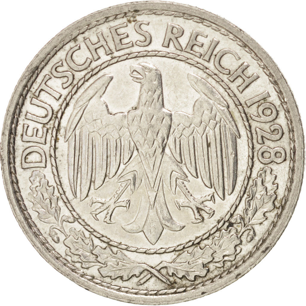 GERMANY, WEIMAR REPUBLIC, 50 Reichspfennig, 1928, Berlin, KM #49, EF(40-45),...