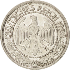 GERMANY, WEIMAR REPUBLIC, 50 Reichspfennig, 1928, Berlin, KM #49, EF(40-45),...