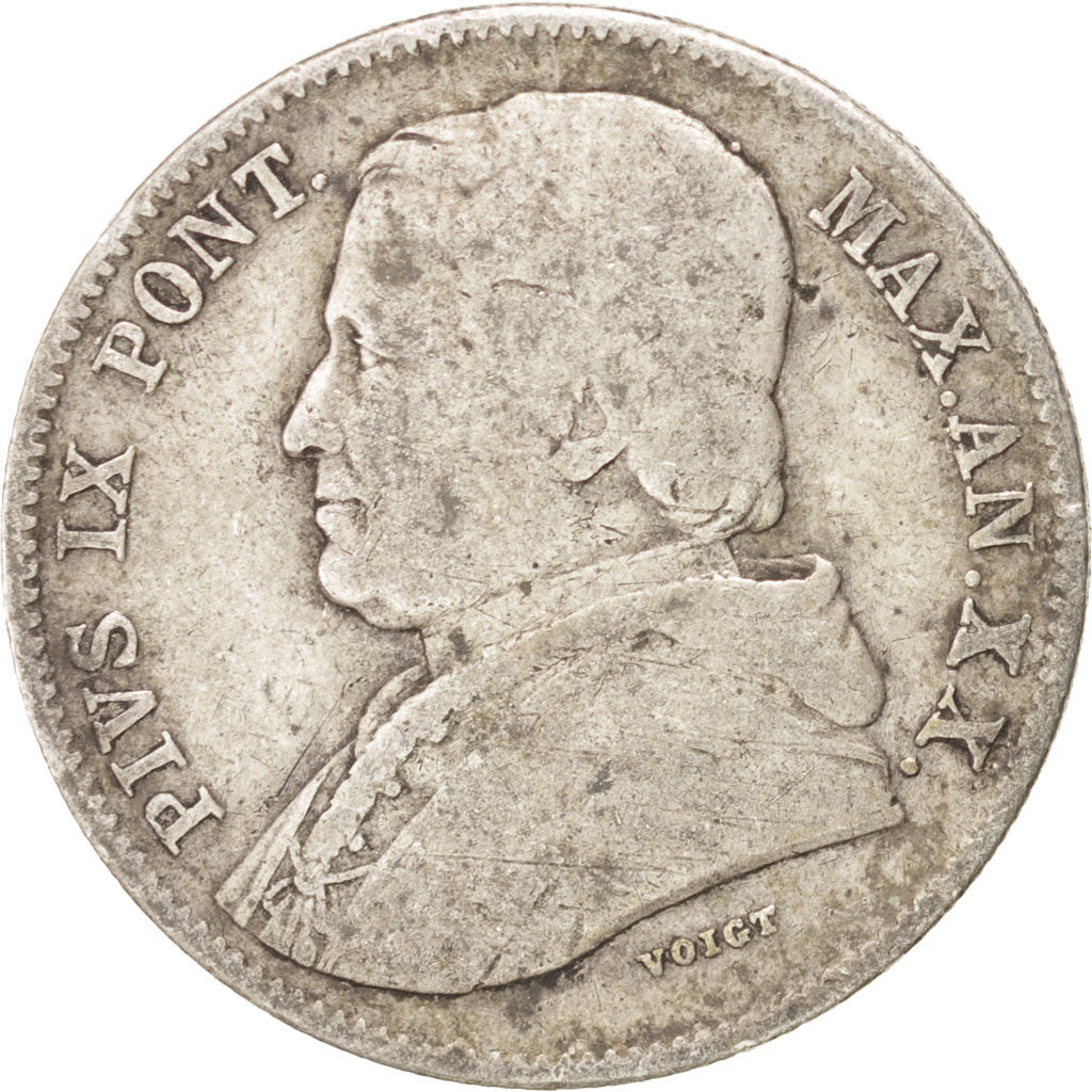 Coin, ITALIAN STATES, PAPAL STATES, Pius IX, 20 Baiocchi, 1865, Roma, F(12-15)