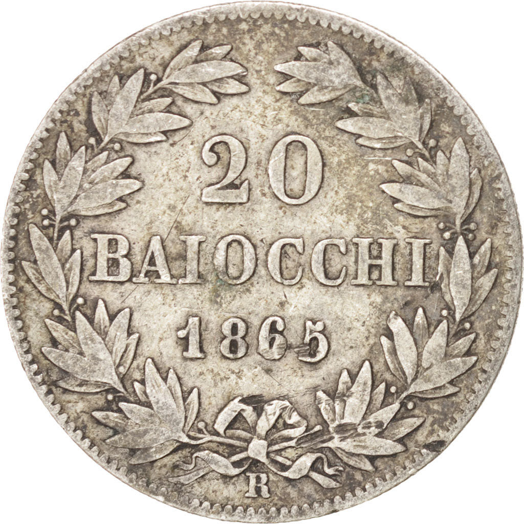 Coin, ITALIAN STATES, PAPAL STATES, Pius IX, 20 Baiocchi, 1865, Roma, F(12-15)