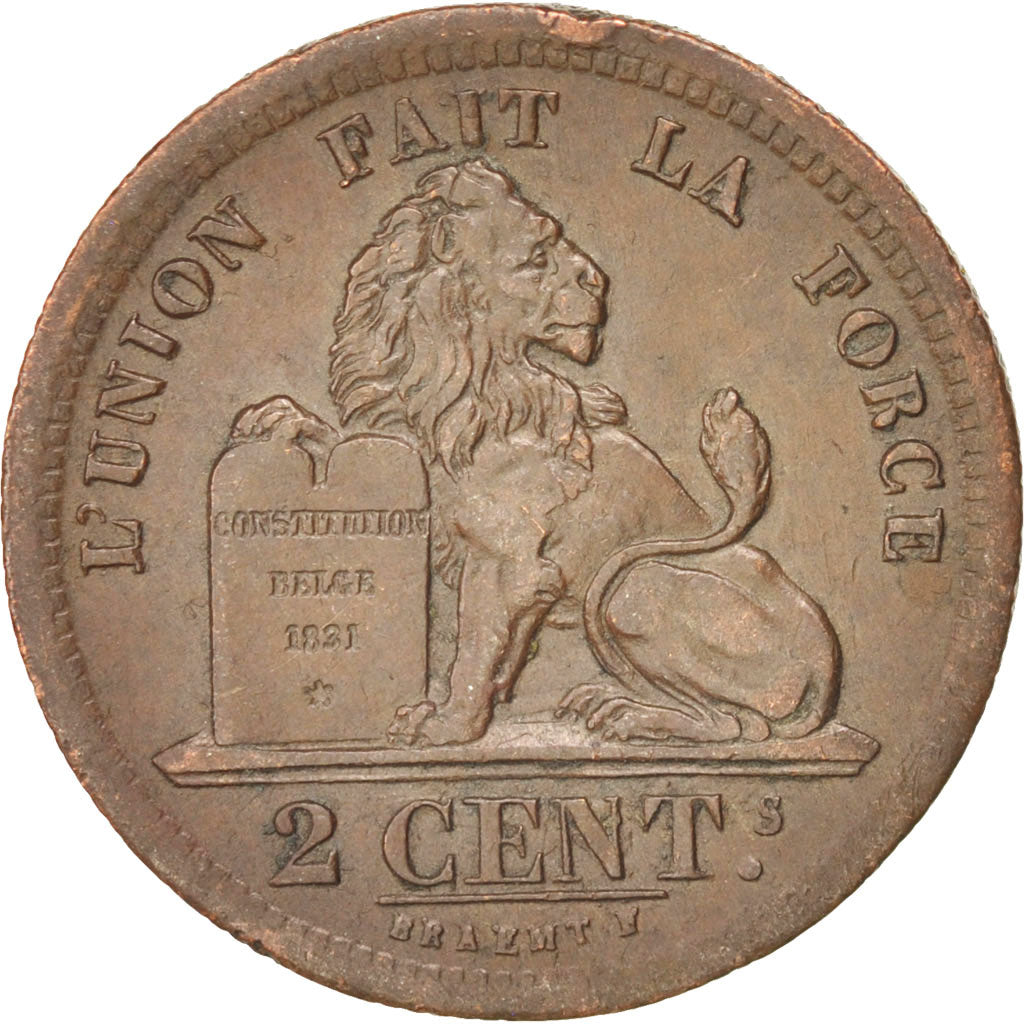 BELGIUM, 2 Centimes, 1834, KM #4.1, AU(50-53), Copper, 3.95