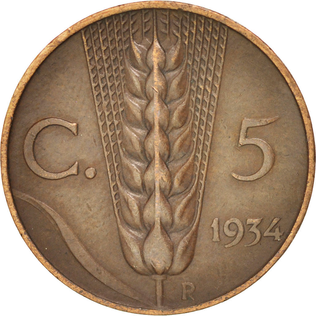 Münze, Italien, Vittorio Emanuele III, 5 Centesimi, 1934, SS, Bronze, KM:59