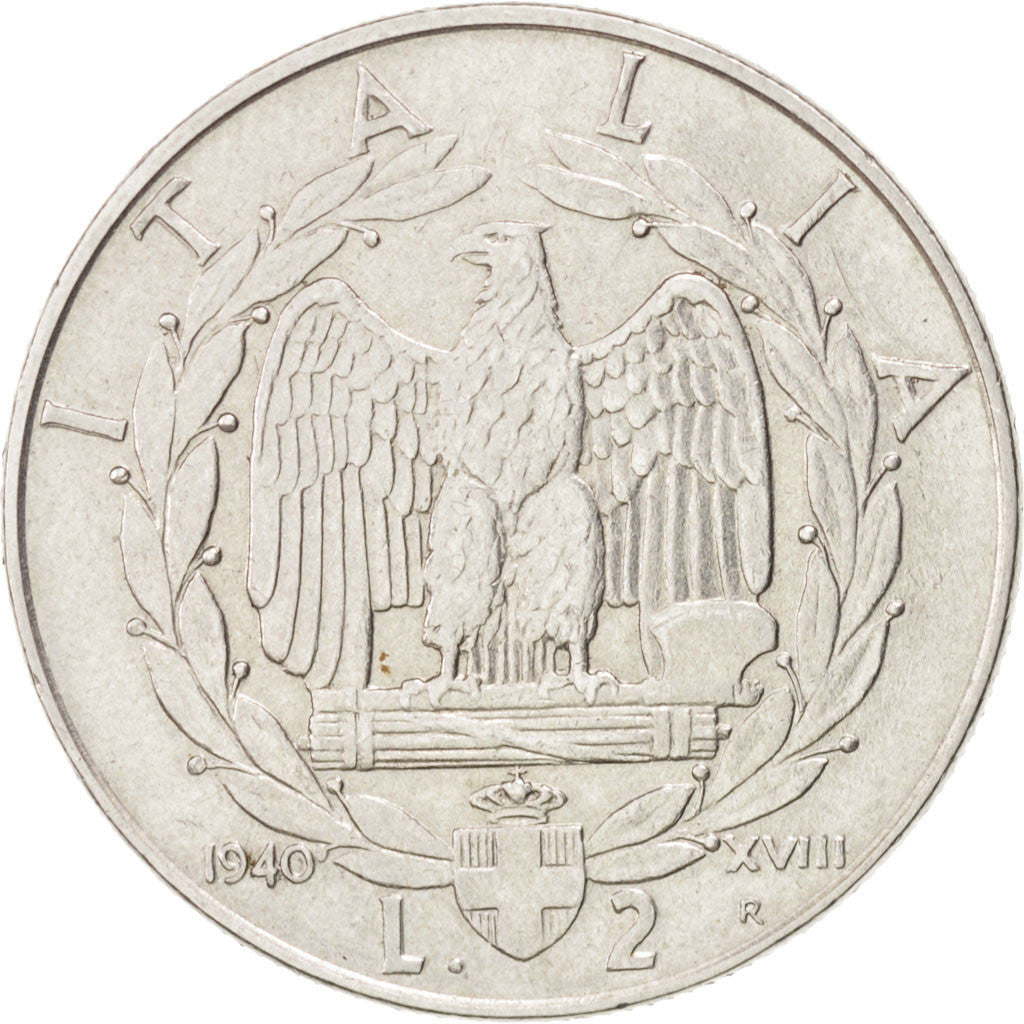 ITALY, 2 Lire, 1940, Rome, KM #78a, EF(40-45), Stainless Steel, 29, 10.28