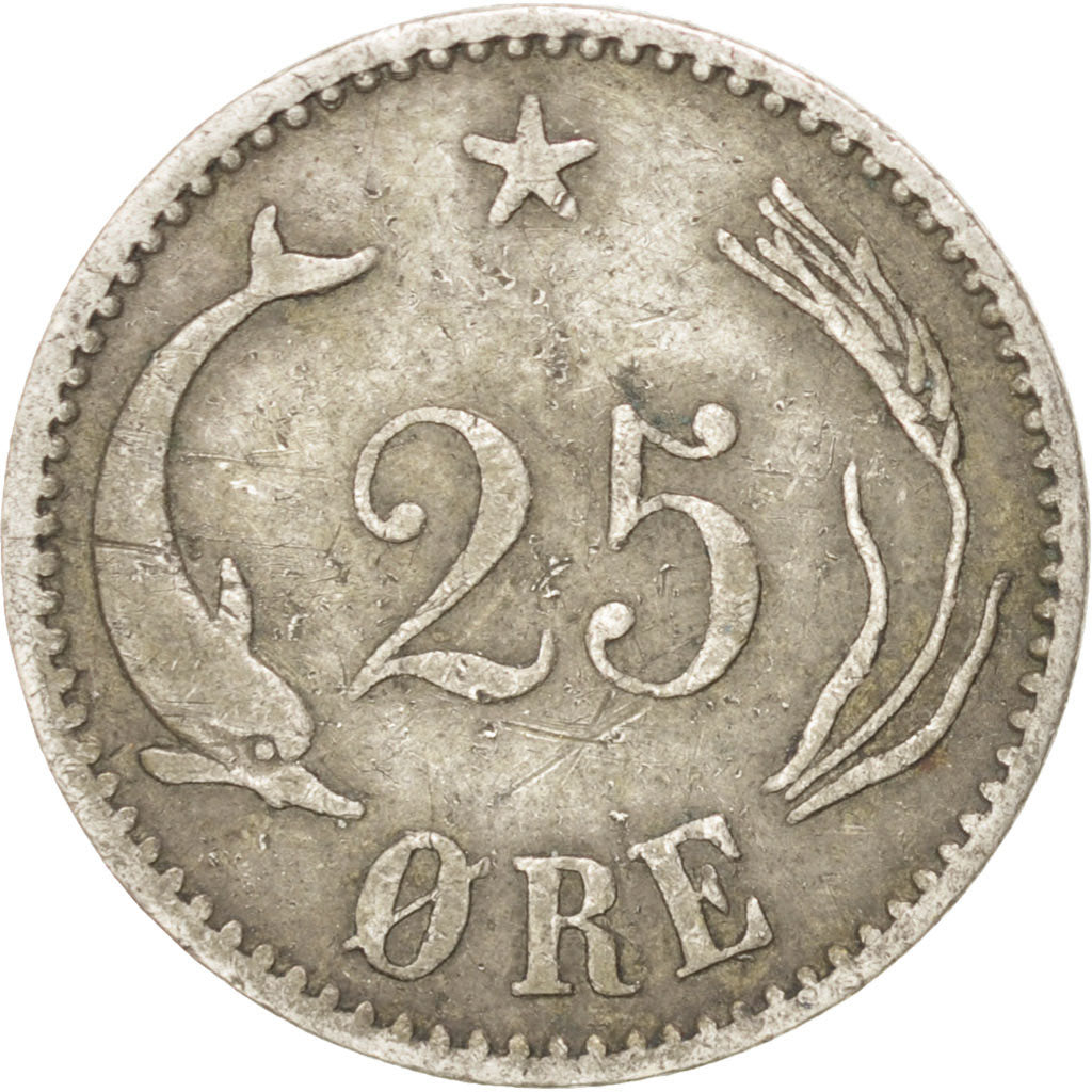 DENMARK, 25 Ore, 1904, Copenhagen, KM #796.2, VF(20-25), Silver, 2.38