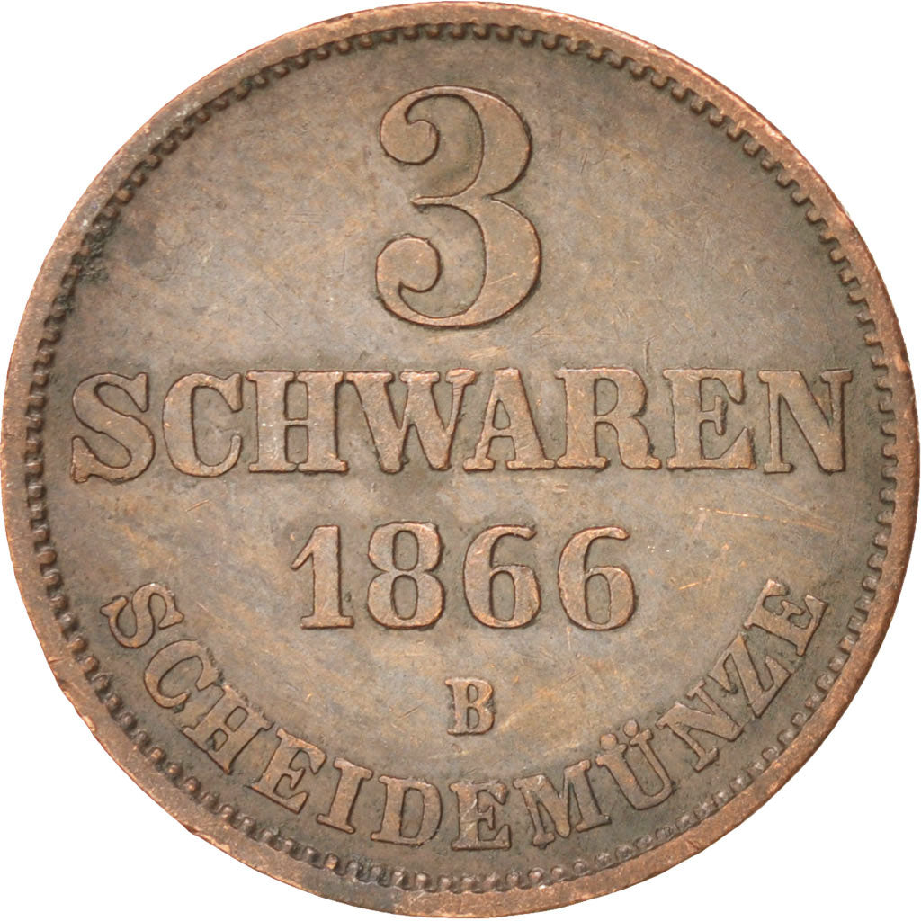 GERMAN STATES, 3 Schwaren, 3 Pfennig, 1866, KM #191, EF(40-45), Copper, 3.85
