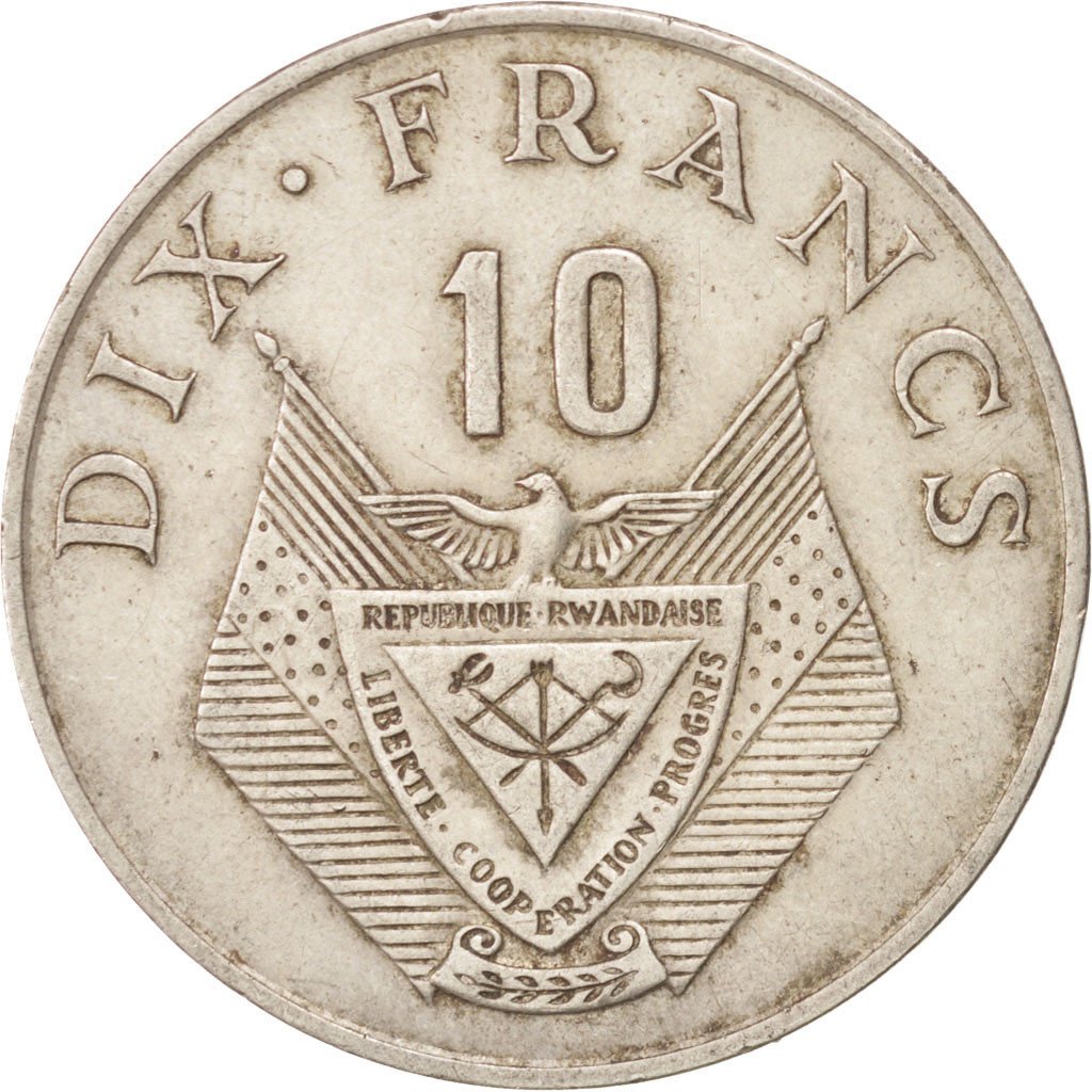 RWANDA, 10 Francs, 1974, British Royal Mint, KM #14.1, EF(40-45),...