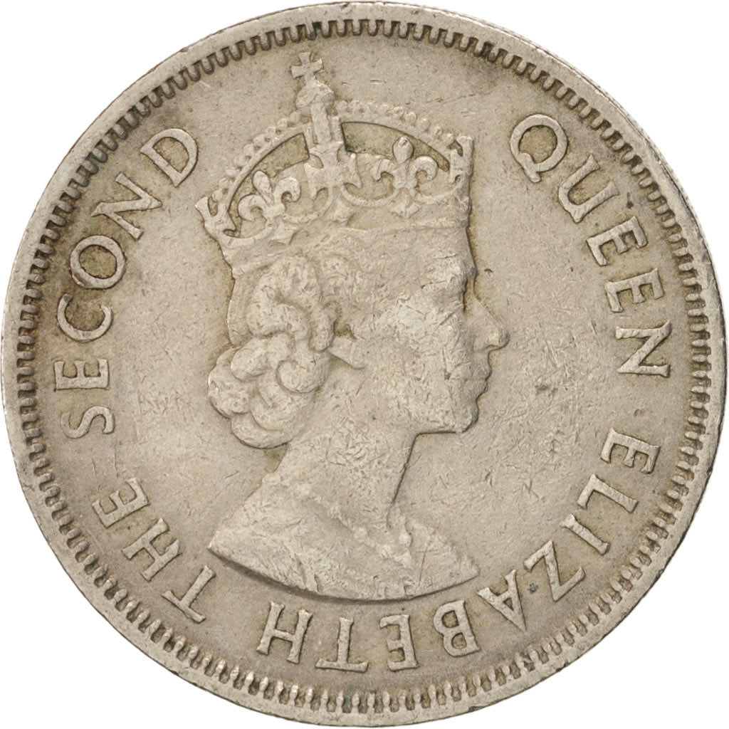 HONG KONG, 50 Cents, 1958, KM #30.1, EF(40-45), Copper-Nickel, 23.5, 5.80