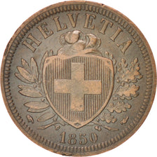 SWITZERLAND, 2 Rappen, 1850, KM #4.1, EF(40-45), Bronze, 20, 2.42