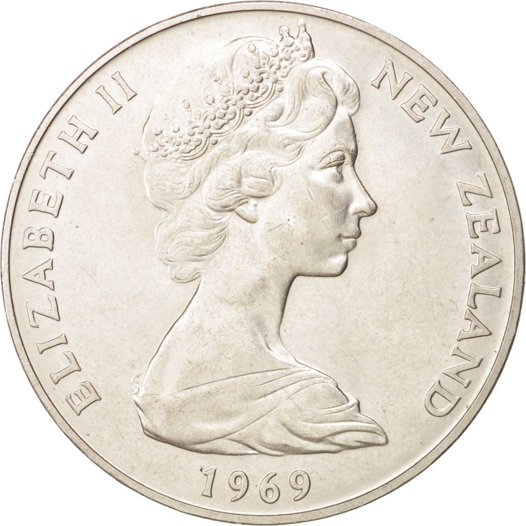 NEW ZEALAND, Dollar, 1969, KM #40.1, AU(55-58), Copper-Nickel, 38.8, 27.13